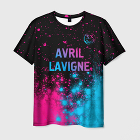 Мужская футболка 3D с принтом Avril Lavigne   neon gradient посередине в Екатеринбурге, 100% полиэфир | прямой крой, круглый вырез горловины, длина до линии бедер | 
