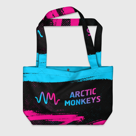 Пляжная сумка 3D с принтом Arctic Monkeys   neon gradient по горизонтали в Курске, 100% полиэстер | застегивается на металлическую кнопку; внутренний карман застегивается на молнию. Стенки укреплены специальным мягким материалом, чтобы защитить содержимое от несильных ударов
 | 