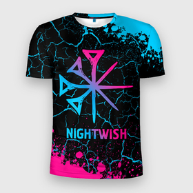Мужская футболка 3D Slim с принтом Nightwish   neon gradient в Курске, 100% полиэстер с улучшенными характеристиками | приталенный силуэт, круглая горловина, широкие плечи, сужается к линии бедра | 