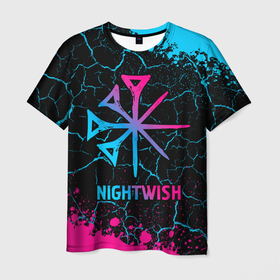 Мужская футболка 3D с принтом Nightwish   neon gradient в Кировске, 100% полиэфир | прямой крой, круглый вырез горловины, длина до линии бедер | 