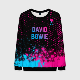 Мужской свитшот 3D с принтом David Bowie   neon gradient посередине в Тюмени, 100% полиэстер с мягким внутренним слоем | круглый вырез горловины, мягкая резинка на манжетах и поясе, свободная посадка по фигуре | Тематика изображения на принте: 