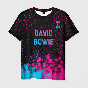 Мужская футболка 3D с принтом David Bowie   neon gradient посередине в Тюмени, 100% полиэфир | прямой крой, круглый вырез горловины, длина до линии бедер | Тематика изображения на принте: 