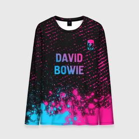 Мужской лонгслив 3D с принтом David Bowie   neon gradient посередине в Тюмени, 100% полиэстер | длинные рукава, круглый вырез горловины, полуприлегающий силуэт | Тематика изображения на принте: 