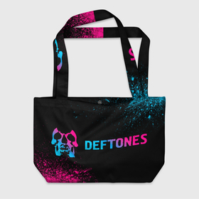 Пляжная сумка 3D с принтом Deftones   neon gradient по горизонтали в Санкт-Петербурге, 100% полиэстер | застегивается на металлическую кнопку; внутренний карман застегивается на молнию. Стенки укреплены специальным мягким материалом, чтобы защитить содержимое от несильных ударов
 | 
