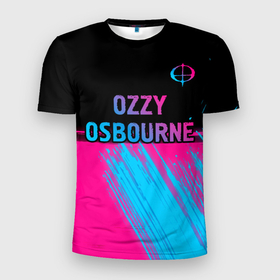 Мужская футболка 3D Slim с принтом Ozzy Osbourne   neon gradient посередине в Кировске, 100% полиэстер с улучшенными характеристиками | приталенный силуэт, круглая горловина, широкие плечи, сужается к линии бедра | 
