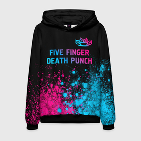 Мужская толстовка 3D с принтом Five Finger Death Punch   neon gradient посередине в Белгороде, 100% полиэстер | двухслойный капюшон со шнурком для регулировки, мягкие манжеты на рукавах и по низу толстовки, спереди карман-кенгуру с мягким внутренним слоем. | Тематика изображения на принте: 