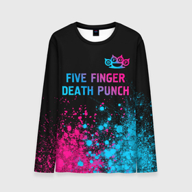 Мужской лонгслив 3D с принтом Five Finger Death Punch   neon gradient посередине в Белгороде, 100% полиэстер | длинные рукава, круглый вырез горловины, полуприлегающий силуэт | Тематика изображения на принте: 