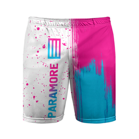 Мужские шорты спортивные с принтом Paramore neon gradient style по вертикали в Кировске,  |  | 