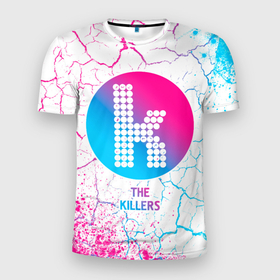 Мужская футболка 3D Slim с принтом The Killers neon gradient style в Курске, 100% полиэстер с улучшенными характеристиками | приталенный силуэт, круглая горловина, широкие плечи, сужается к линии бедра | 