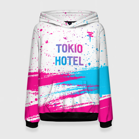 Женская толстовка 3D с принтом Tokio Hotel neon gradient style посередине в Тюмени, 100% полиэстер  | двухслойный капюшон со шнурком для регулировки, мягкие манжеты на рукавах и по низу толстовки, спереди карман-кенгуру с мягким внутренним слоем. | 