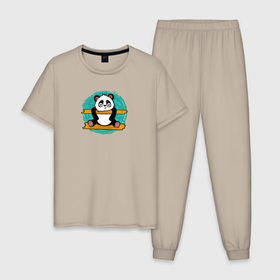 Мужская пижама хлопок с принтом Панда гимнаст в Новосибирске, 100% хлопок | брюки и футболка прямого кроя, без карманов, на брюках мягкая резинка на поясе и по низу штанин
 | 