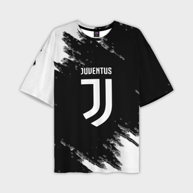Мужская футболка oversize 3D с принтом Juventus спорт краски черно белый в Новосибирске,  |  | 