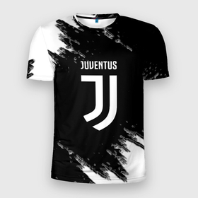 Мужская футболка 3D Slim с принтом Juventus спорт краски черно белый в Тюмени, 100% полиэстер с улучшенными характеристиками | приталенный силуэт, круглая горловина, широкие плечи, сужается к линии бедра | 