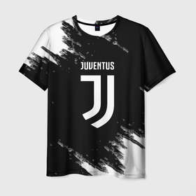 Мужская футболка 3D с принтом Juventus спорт краски черно белый в Белгороде, 100% полиэфир | прямой крой, круглый вырез горловины, длина до линии бедер | 