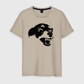 Мужская футболка хлопок с принтом Злая собака терьер в Кировске, 100% хлопок | прямой крой, круглый вырез горловины, длина до линии бедер, слегка спущенное плечо. | 