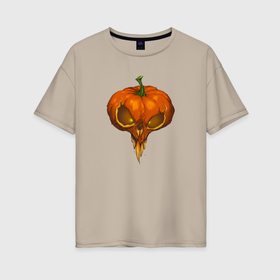 Женская футболка хлопок Oversize с принтом Halloween pumpkin в Рязани, 100% хлопок | свободный крой, круглый ворот, спущенный рукав, длина до линии бедер
 | 