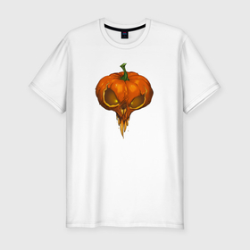 Мужская футболка хлопок Slim с принтом Halloween pumpkin в Екатеринбурге, 92% хлопок, 8% лайкра | приталенный силуэт, круглый вырез ворота, длина до линии бедра, короткий рукав | 
