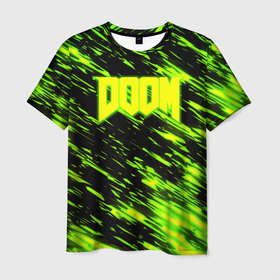 Мужская футболка 3D с принтом Doom огенное лого кислотное в Петрозаводске, 100% полиэфир | прямой крой, круглый вырез горловины, длина до линии бедер | Тематика изображения на принте: 