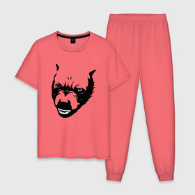 Мужская пижама хлопок с принтом Злобный бульдог в Тюмени, 100% хлопок | брюки и футболка прямого кроя, без карманов, на брюках мягкая резинка на поясе и по низу штанин
 | Тематика изображения на принте: 