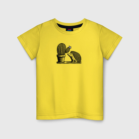 Детская футболка хлопок с принтом Ежик и кактус в Кировске, 100% хлопок | круглый вырез горловины, полуприлегающий силуэт, длина до линии бедер | 