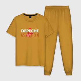 Мужская пижама хлопок с принтом Depeche Mode   Enjoy The Silence red rose в Екатеринбурге, 100% хлопок | брюки и футболка прямого кроя, без карманов, на брюках мягкая резинка на поясе и по низу штанин
 | Тематика изображения на принте: 