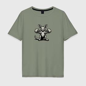 Мужская футболка хлопок Oversize с принтом Кенгуренок боксер в Курске, 100% хлопок | свободный крой, круглый ворот, “спинка” длиннее передней части | Тематика изображения на принте: 