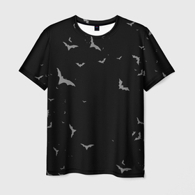 Мужская футболка 3D с принтом Летучие мыши на черном небе в Петрозаводске, 100% полиэфир | прямой крой, круглый вырез горловины, длина до линии бедер | 