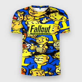 Мужская футболка 3D Slim с принтом Fallout logo game в Кировске, 100% полиэстер с улучшенными характеристиками | приталенный силуэт, круглая горловина, широкие плечи, сужается к линии бедра | 
