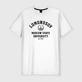 Мужская футболка хлопок Slim с принтом МГУ им Ломоносова в Петрозаводске, 92% хлопок, 8% лайкра | приталенный силуэт, круглый вырез ворота, длина до линии бедра, короткий рукав | 