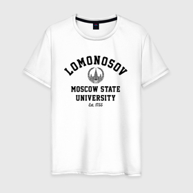 Мужская футболка хлопок с принтом МГУ им Ломоносова в Санкт-Петербурге, 100% хлопок | прямой крой, круглый вырез горловины, длина до линии бедер, слегка спущенное плечо. | 