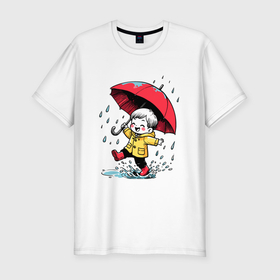 Мужская футболка хлопок Slim с принтом Прогулка под дождем в Кировске, 92% хлопок, 8% лайкра | приталенный силуэт, круглый вырез ворота, длина до линии бедра, короткий рукав | 