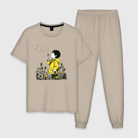 Мужская пижама хлопок с принтом Поле из одуванчиков в Екатеринбурге, 100% хлопок | брюки и футболка прямого кроя, без карманов, на брюках мягкая резинка на поясе и по низу штанин
 | 