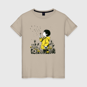 Женская футболка хлопок с принтом Поле из одуванчиков в Белгороде, 100% хлопок | прямой крой, круглый вырез горловины, длина до линии бедер, слегка спущенное плечо | 