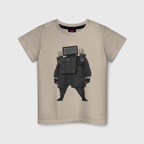 Детская футболка хлопок с принтом Skibidi toilet TV Man boss в Екатеринбурге, 100% хлопок | круглый вырез горловины, полуприлегающий силуэт, длина до линии бедер | Тематика изображения на принте: 