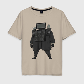 Мужская футболка хлопок Oversize с принтом Skibidi toilet TV Man boss в Екатеринбурге, 100% хлопок | свободный крой, круглый ворот, “спинка” длиннее передней части | 