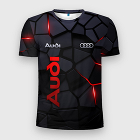 Мужская футболка 3D Slim с принтом Audi   плиты с эффектом свечения в Санкт-Петербурге, 100% полиэстер с улучшенными характеристиками | приталенный силуэт, круглая горловина, широкие плечи, сужается к линии бедра | 