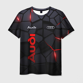 Мужская футболка 3D с принтом Audi   плиты с эффектом свечения в Тюмени, 100% полиэфир | прямой крой, круглый вырез горловины, длина до линии бедер | 