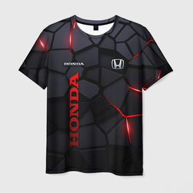 Мужская футболка 3D с принтом Honda   плиты с эффектом свечения в Екатеринбурге, 100% полиэфир | прямой крой, круглый вырез горловины, длина до линии бедер | Тематика изображения на принте: 