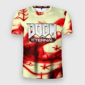 Мужская футболка 3D Slim с принтом Doom Eteranal символы марса в Курске, 100% полиэстер с улучшенными характеристиками | приталенный силуэт, круглая горловина, широкие плечи, сужается к линии бедра | 
