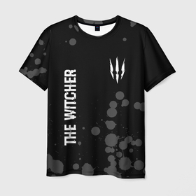 Мужская футболка 3D с принтом The Witcher glitch на темном фоне вертикально в Петрозаводске, 100% полиэфир | прямой крой, круглый вырез горловины, длина до линии бедер | 