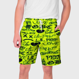 Мужские шорты 3D с принтом Lil peep кислотный стиль ,  полиэстер 100% | прямой крой, два кармана без застежек по бокам. Мягкая трикотажная резинка на поясе, внутри которой широкие завязки. Длина чуть выше колен | 
