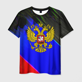 Мужская футболка 3D с принтом Герб РФ патриотический стиль в Курске, 100% полиэфир | прямой крой, круглый вырез горловины, длина до линии бедер | 