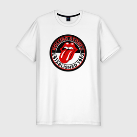 Мужская футболка хлопок Slim с принтом Rolling Stones established 1962 в Тюмени, 92% хлопок, 8% лайкра | приталенный силуэт, круглый вырез ворота, длина до линии бедра, короткий рукав | 