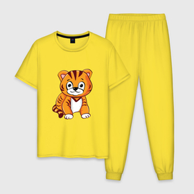 Мужская пижама хлопок с принтом Приключенческая кошка в Курске, 100% хлопок | брюки и футболка прямого кроя, без карманов, на брюках мягкая резинка на поясе и по низу штанин
 | 