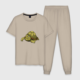Мужская пижама хлопок с принтом Зеленая черепаха в Белгороде, 100% хлопок | брюки и футболка прямого кроя, без карманов, на брюках мягкая резинка на поясе и по низу штанин
 | 