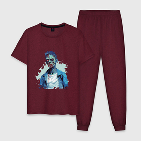 Мужская пижама хлопок с принтом Зомби в рубашке в Новосибирске, 100% хлопок | брюки и футболка прямого кроя, без карманов, на брюках мягкая резинка на поясе и по низу штанин
 | Тематика изображения на принте: 