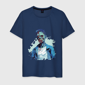 Мужская футболка хлопок с принтом Зомби в рубашке , 100% хлопок | прямой крой, круглый вырез горловины, длина до линии бедер, слегка спущенное плечо. | 