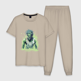 Мужская пижама хлопок с принтом Зомби в кислоте в Екатеринбурге, 100% хлопок | брюки и футболка прямого кроя, без карманов, на брюках мягкая резинка на поясе и по низу штанин
 | Тематика изображения на принте: 