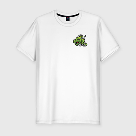 Мужская футболка хлопок Slim с принтом Зелёный дракон год дракона в Санкт-Петербурге, 92% хлопок, 8% лайкра | приталенный силуэт, круглый вырез ворота, длина до линии бедра, короткий рукав | 