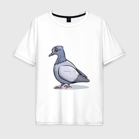 Мужская футболка хлопок Oversize с принтом Ученый голубь в Тюмени, 100% хлопок | свободный крой, круглый ворот, “спинка” длиннее передней части | 